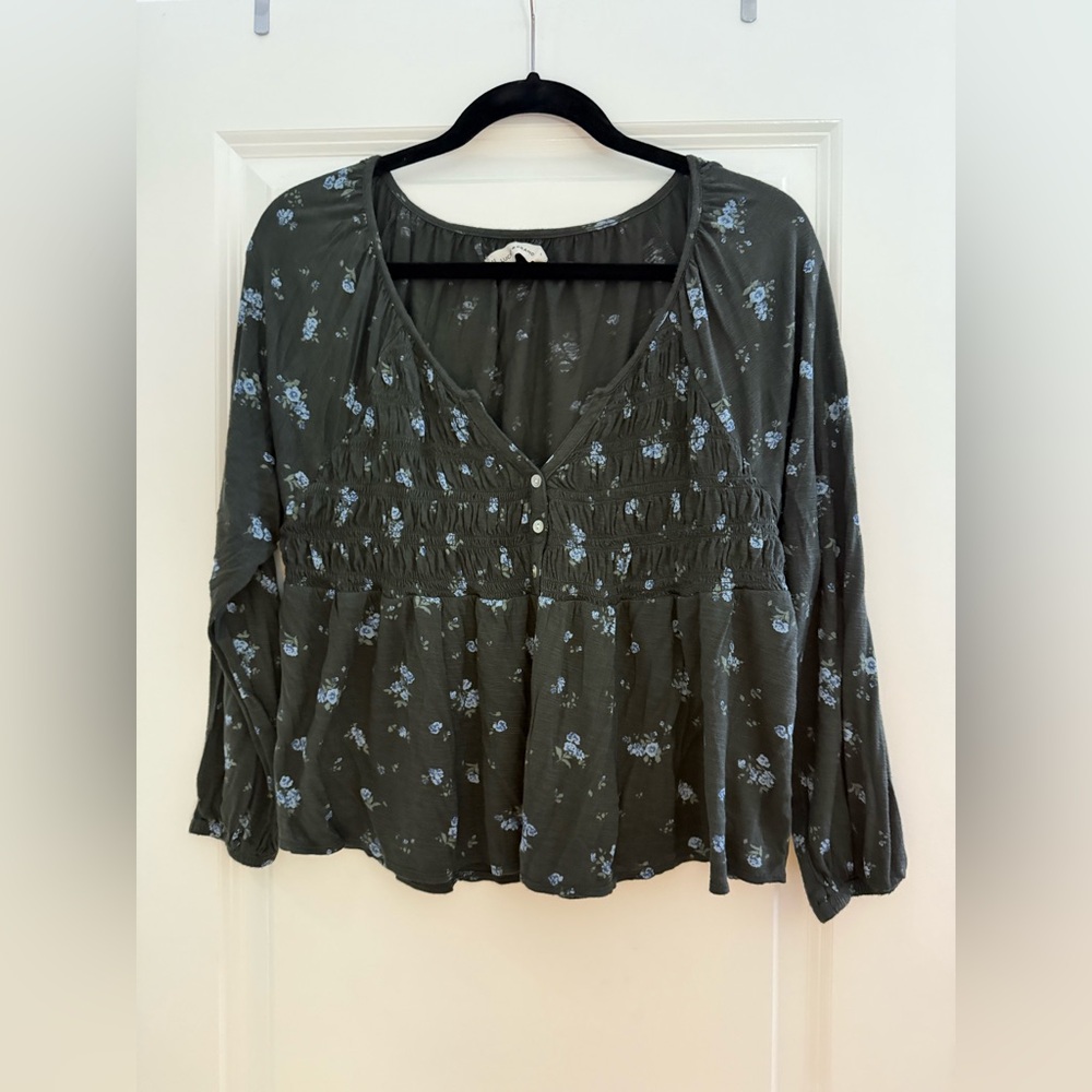 Lucky Brand Green floral babydoll shirt - SZ Large